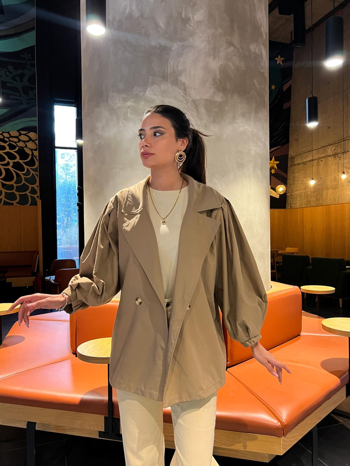 Kahve Oversize Kısa Trench