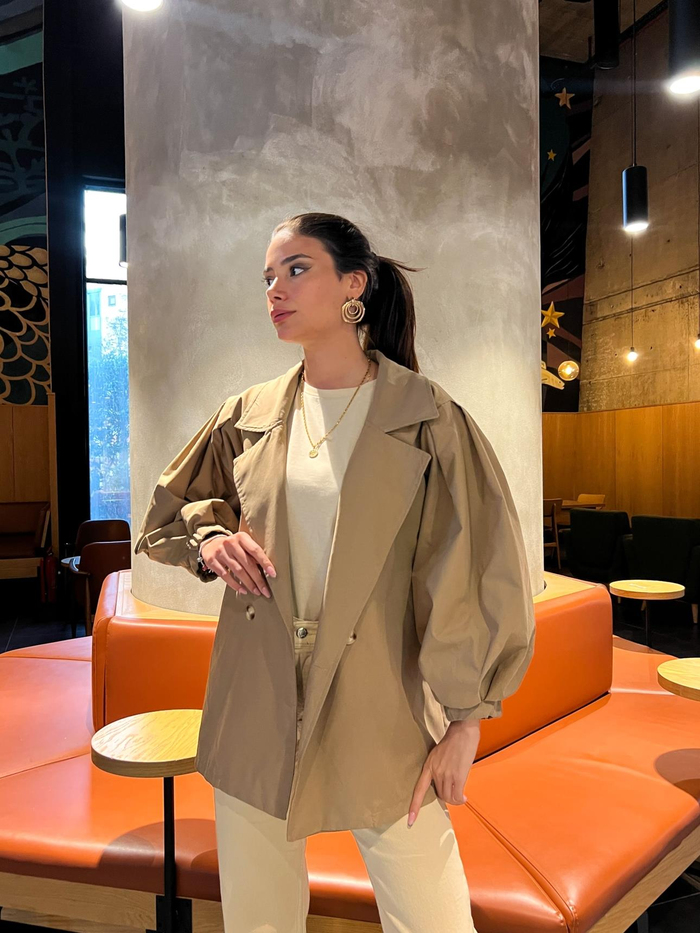 Kahve Oversize Kısa Trench