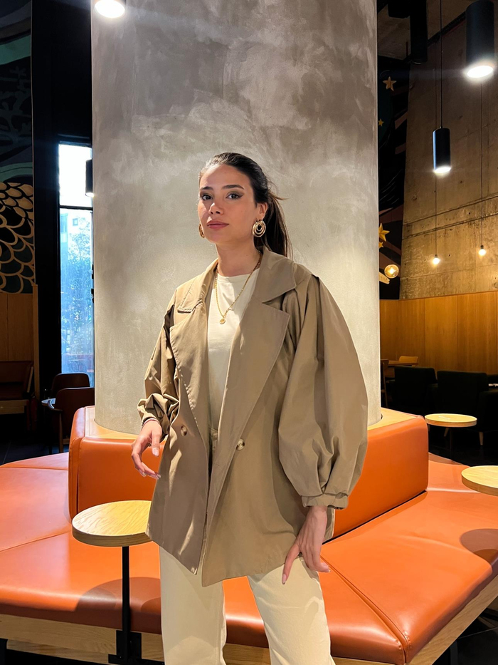 Kahve Oversize Kısa Trench