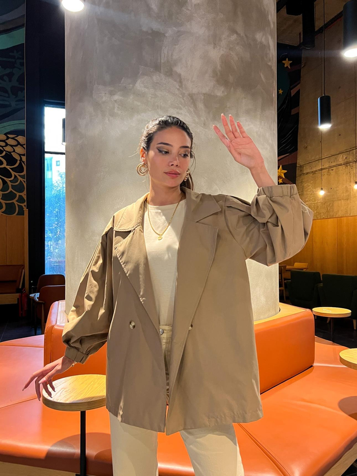 Kahve Oversize Kısa Trench