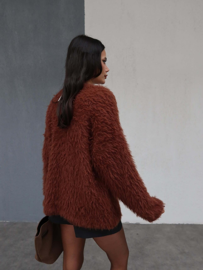 Kahve Oversize Peluş Kazak