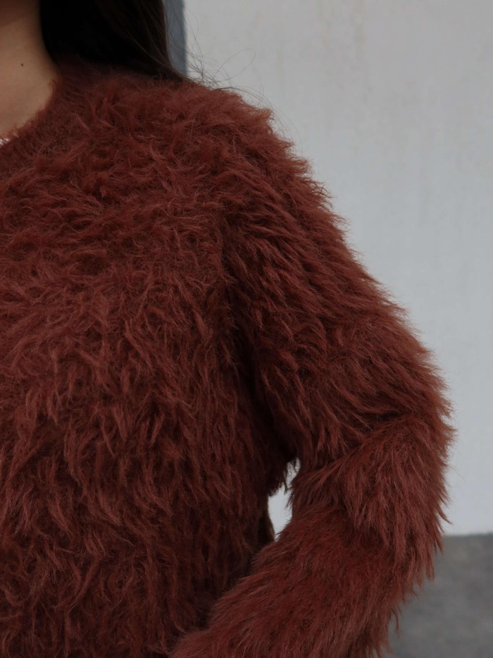 Kahve Oversize Peluş Kazak