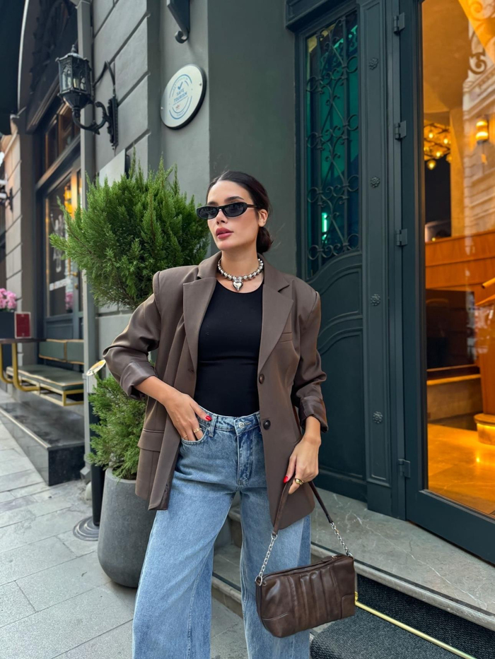 Kahve Oversize Poliviskon Ceket