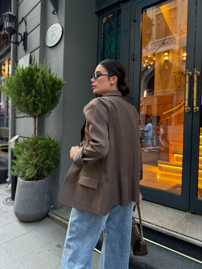 Kahve Oversize Poliviskon Ceket