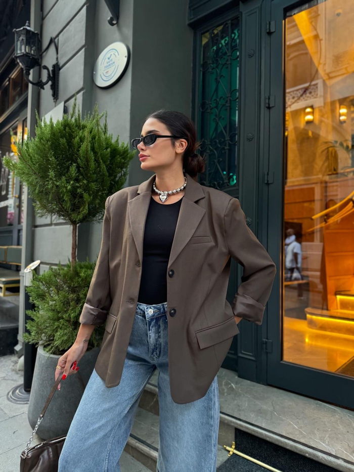 Kahve Oversize Poliviskon Ceket