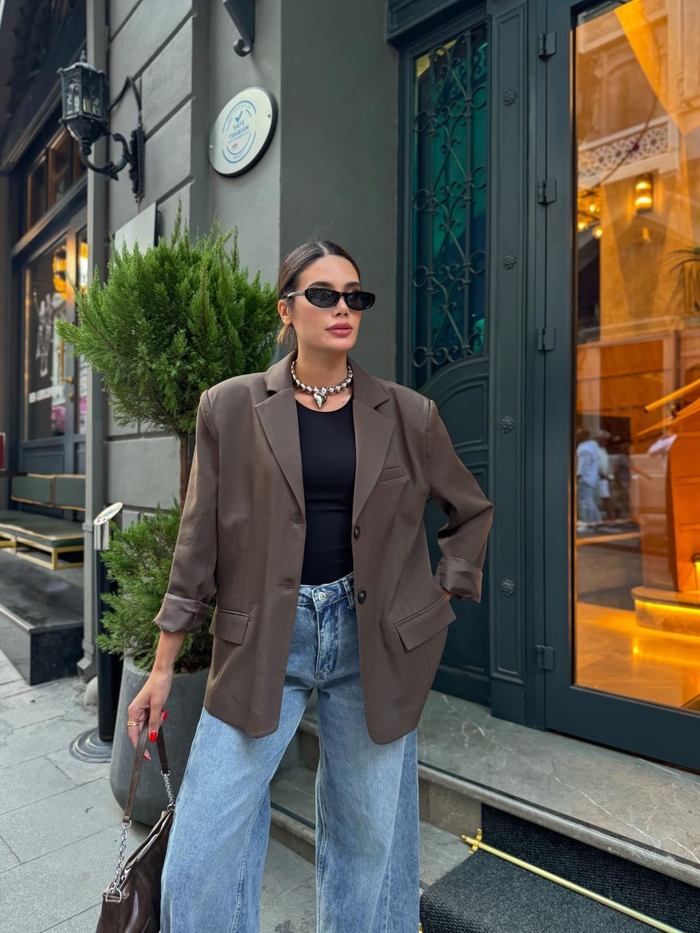 Kahve Oversize Poliviskon Ceket