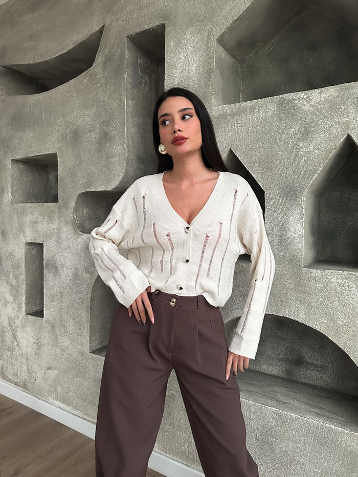 Kahve Paça Düğmeli Pantolon