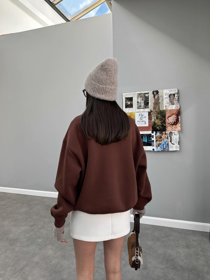 Kahve Teddy Bear Baskılı Sweat