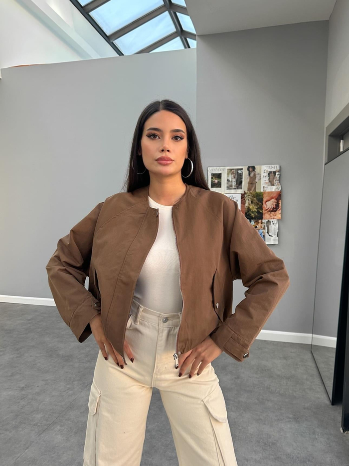 Kahve Tencel Bomber Ceket