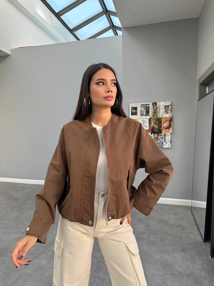 Kahve Tencel Bomber Ceket