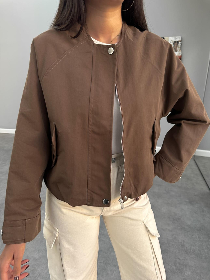 Kahve Tencel Bomber Ceket