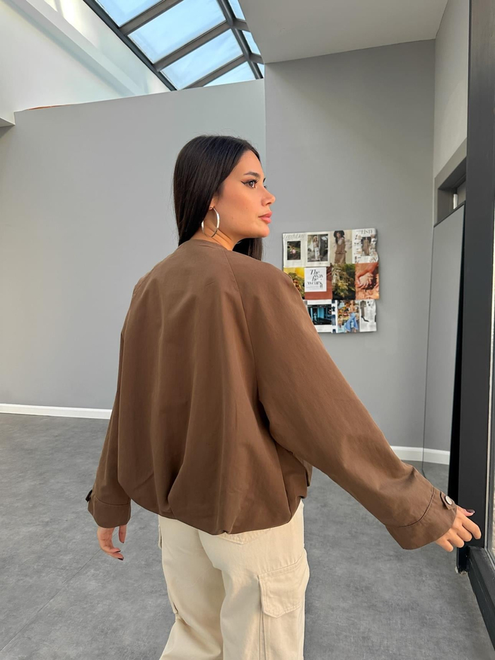 Kahve Tencel Bomber Ceket