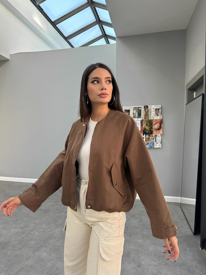 Kahve Tencel Bomber Ceket