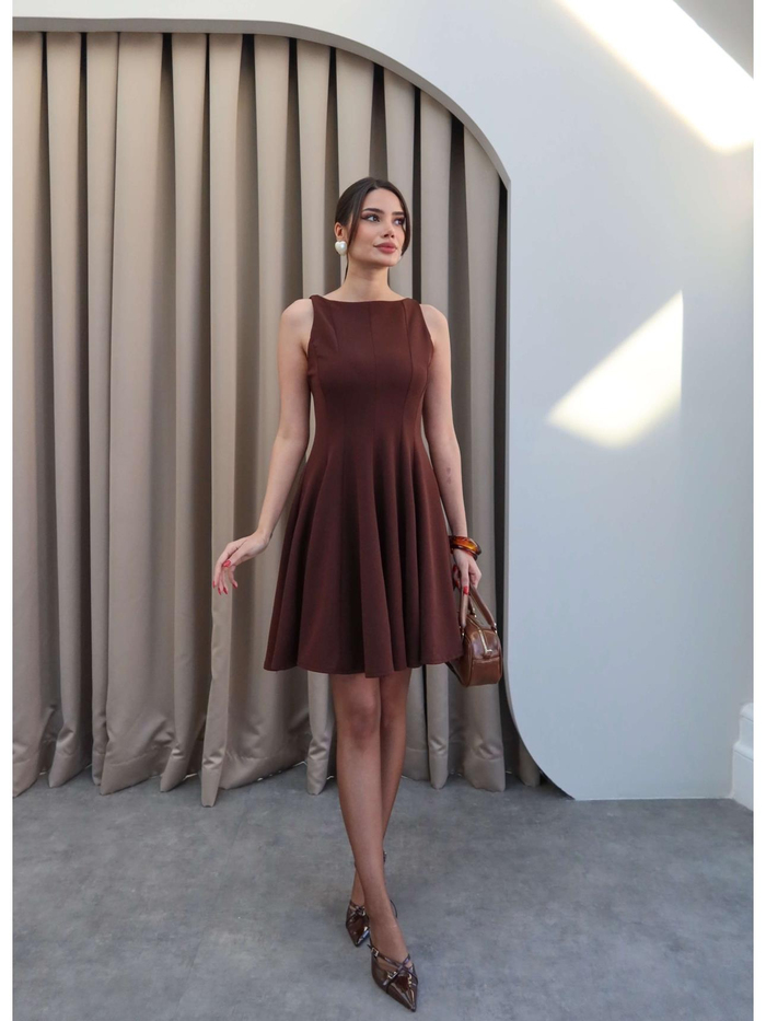 Kahve Volanlı Mini Elbise