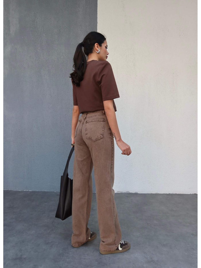 Kahve Yıkamalı Straight Orj Jean