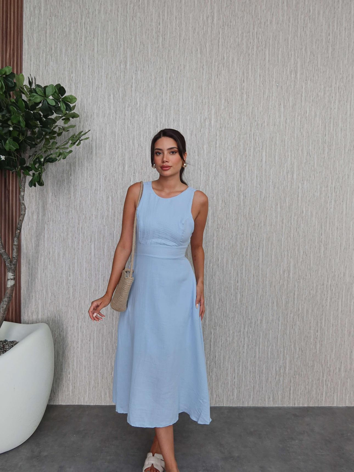 Kalın Askı Keten Cepli Elbise