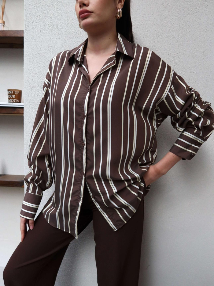 Kalın Çizgili Oversize Gömlek