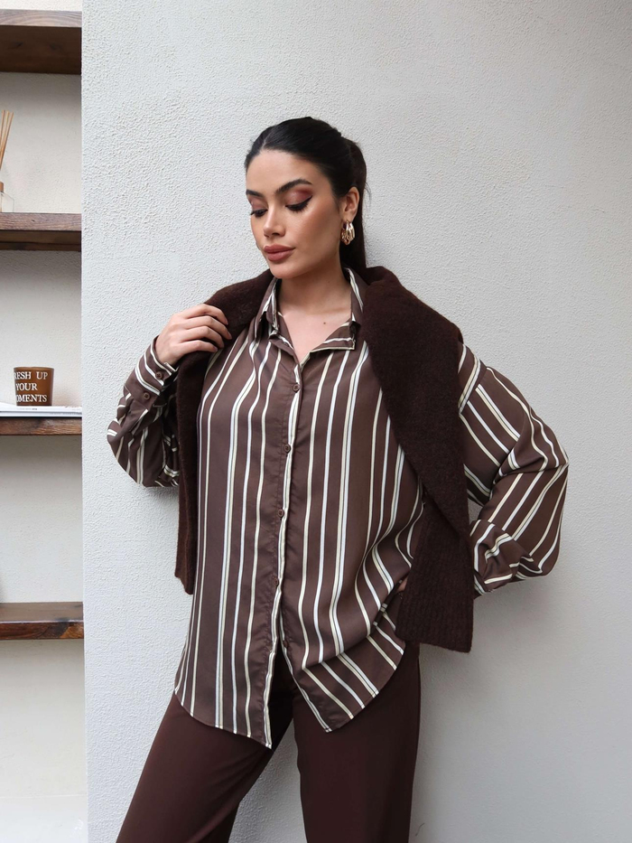 Kalın Çizgili Oversize Gömlek
