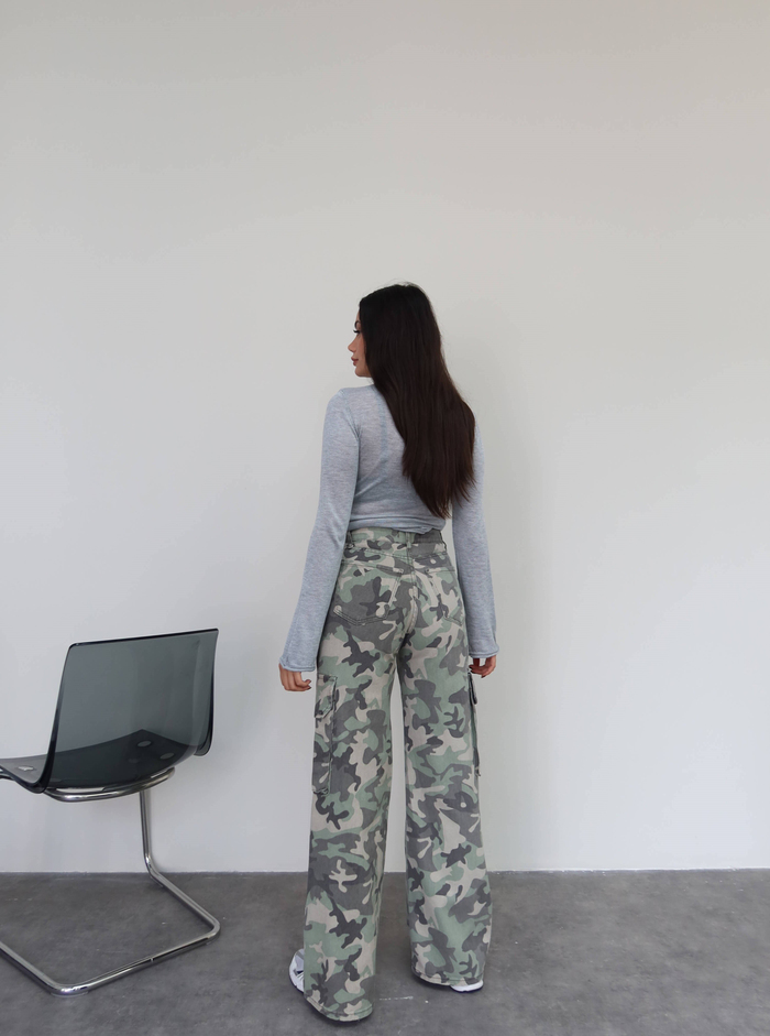 Kamuflaj Kargo Cep Denim Pantolon