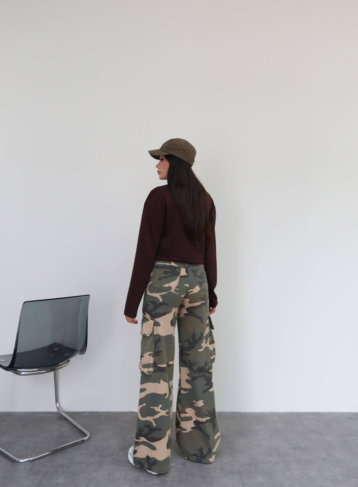 Kamuflaj Kargo Cep Denim Pantolon