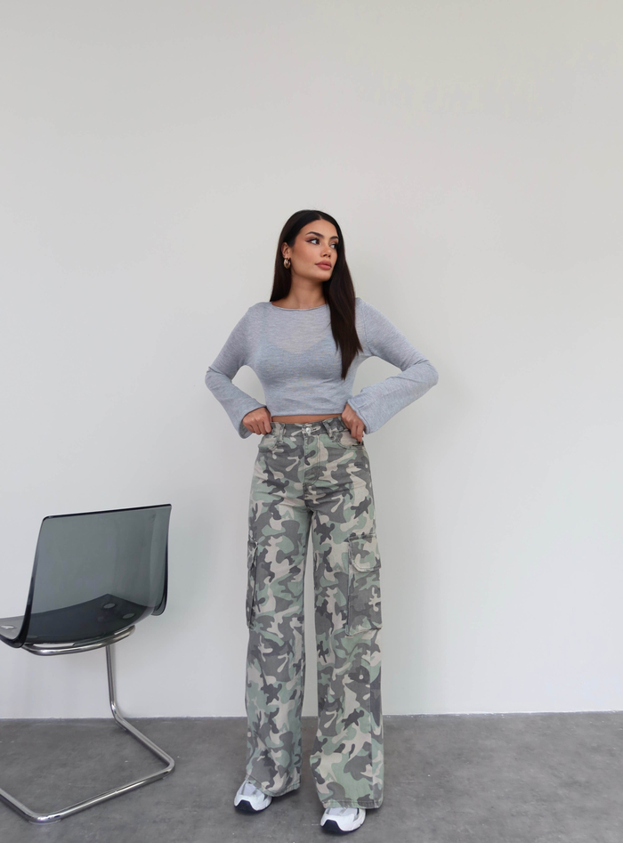 Kamuflaj Kargo Cep Denim Pantolon