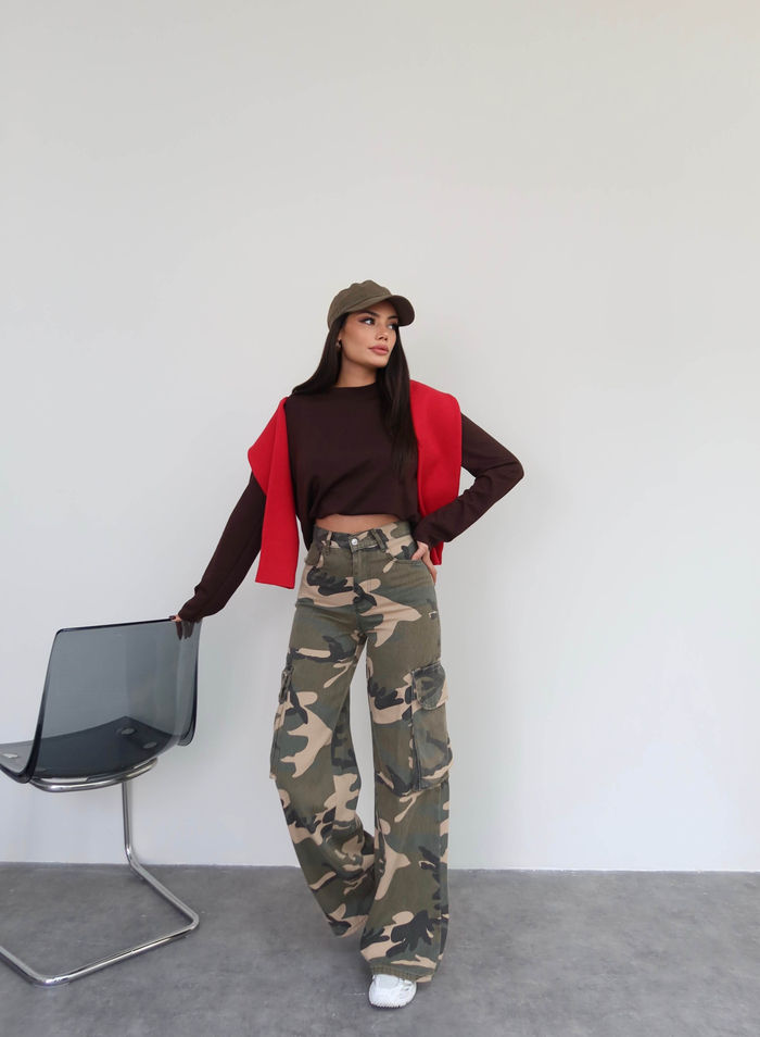 Kamuflaj Kargo Cep Denim Pantolon