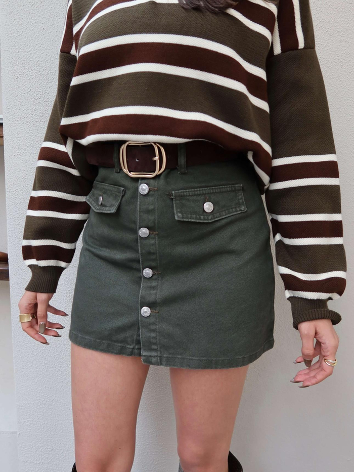 Kapak Cepli Denim Etek