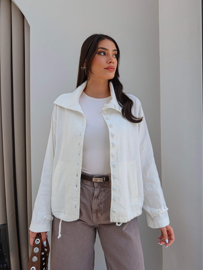 Kaplama Düğmeli Dik Yaka Ceket