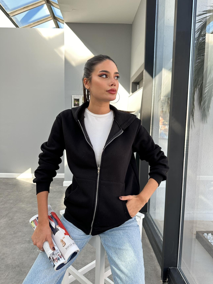 Kapüşonlu Fermuar Detay Sweatshirt