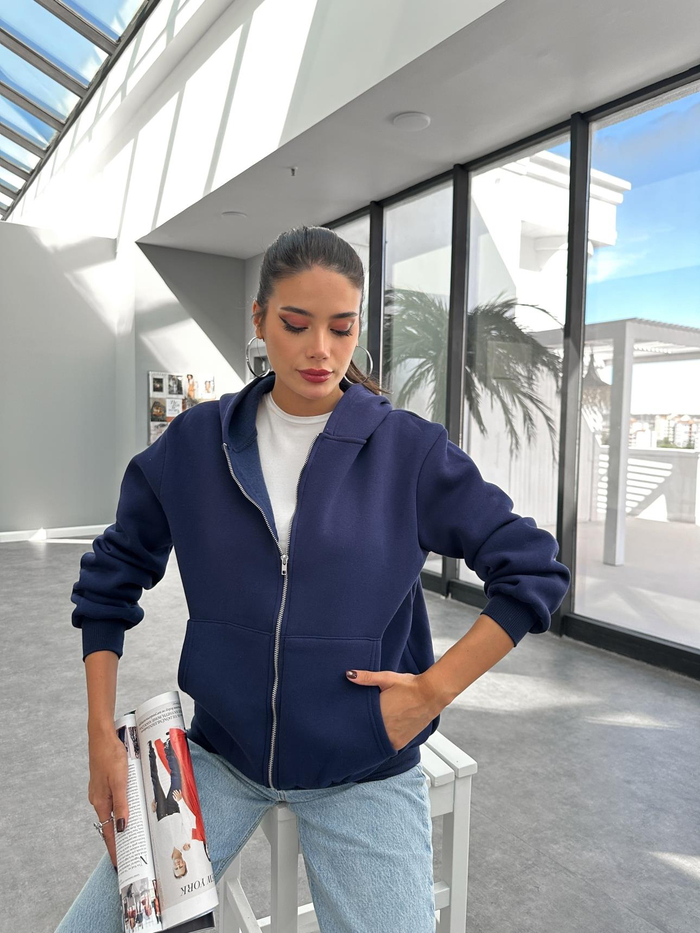 Kapüşonlu Fermuar Detay Sweatshirt