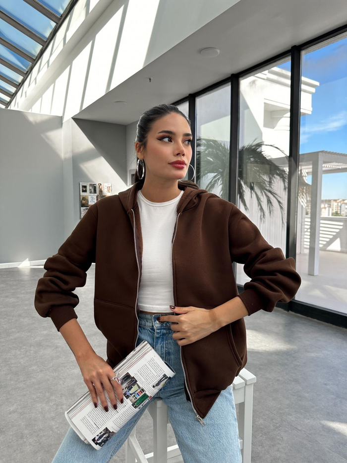 Kapüşonlu Fermuar Detay Sweatshirt
