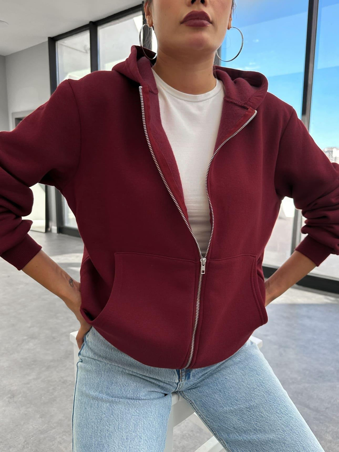 Kapüşonlu Fermuar Detay Sweatshirt