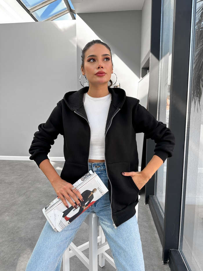 Kapüşonlu Fermuar Detay Sweatshirt
