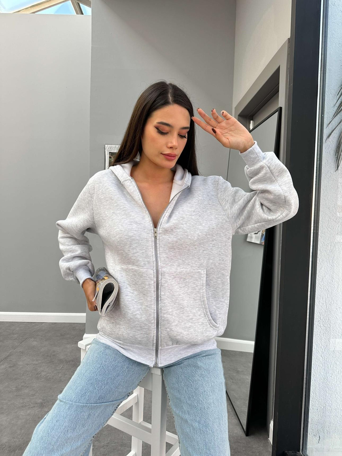 Kapüşonlu Fermuar Detay Sweatshirt