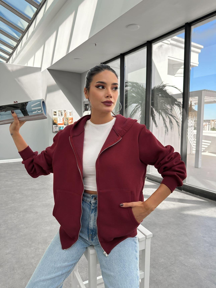 Kapüşonlu Fermuar Detay Sweatshirt