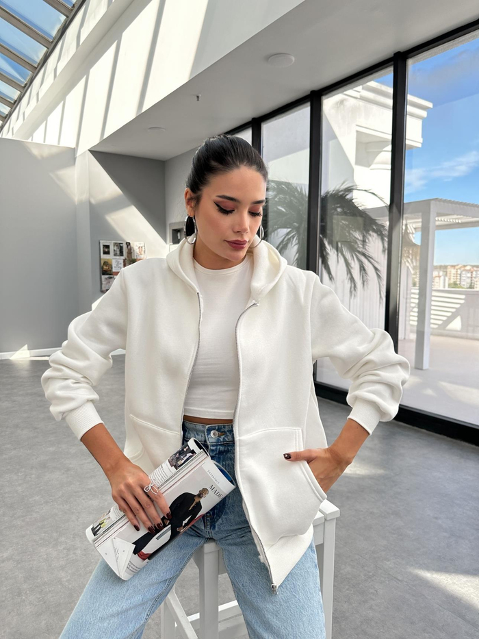 Kapüşonlu Fermuar Detay Sweatshirt