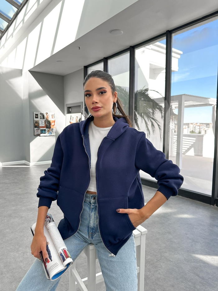 Kapüşonlu Fermuar Detay Sweatshirt