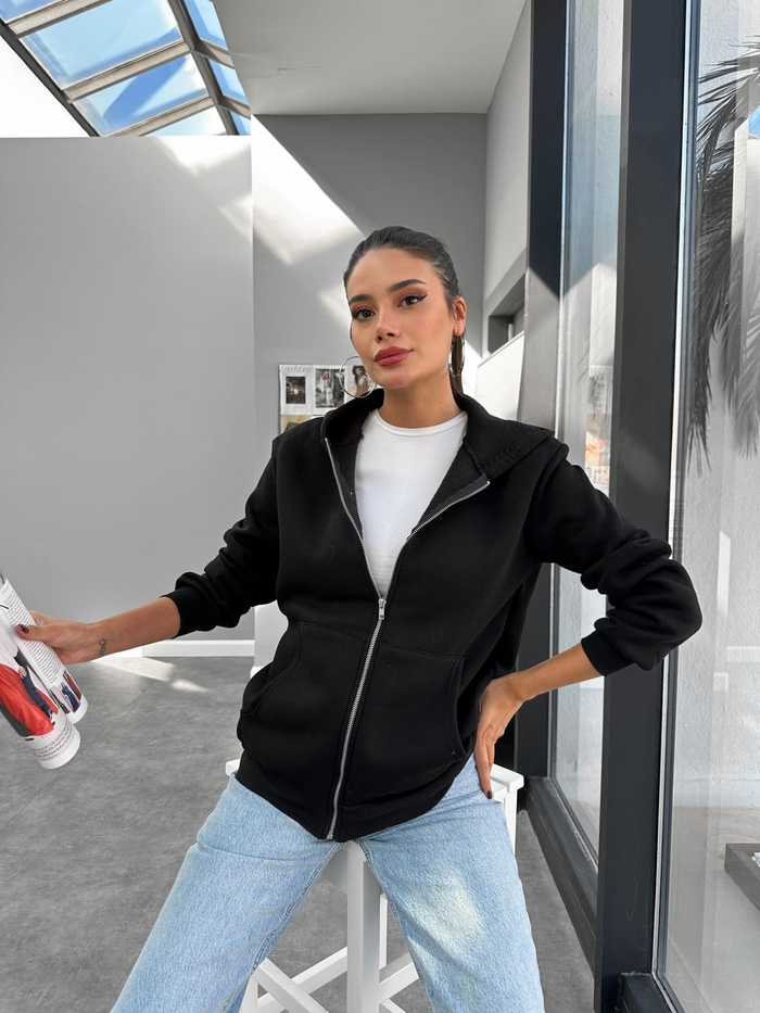 Kapüşonlu Fermuar Detay Sweatshirt