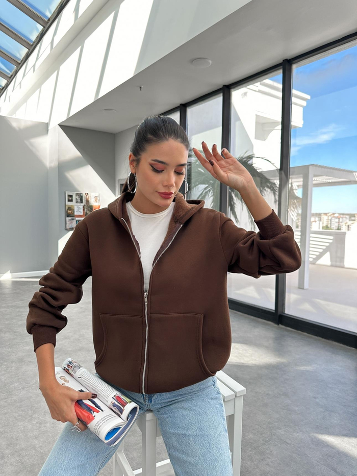 Kapüşonlu Fermuar Detay Sweatshirt