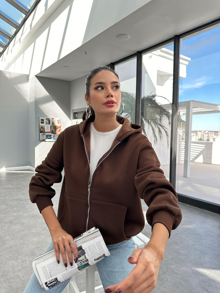 Kapüşonlu Fermuar Detay Sweatshirt
