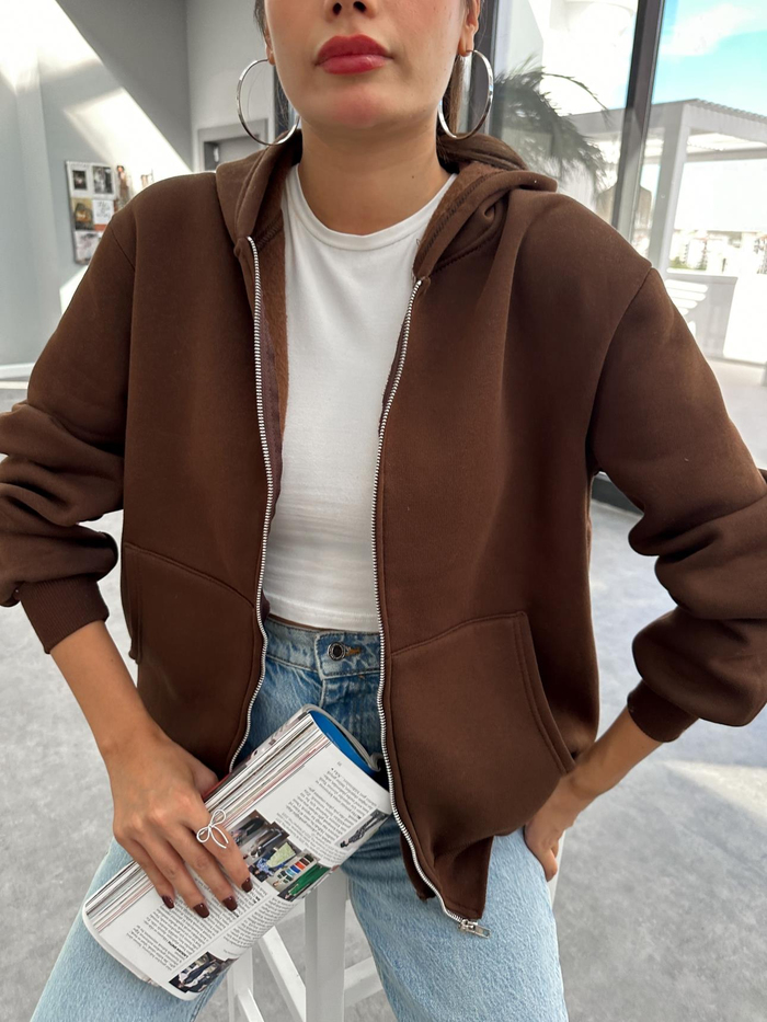 Kapüşonlu Fermuar Detay Sweatshirt