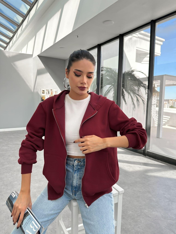 Kapüşonlu Fermuar Detay Sweatshirt