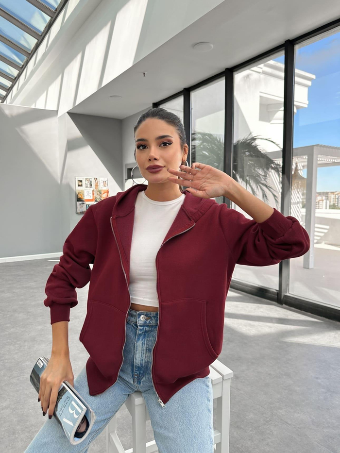 Kapüşonlu Fermuar Detay Sweatshirt