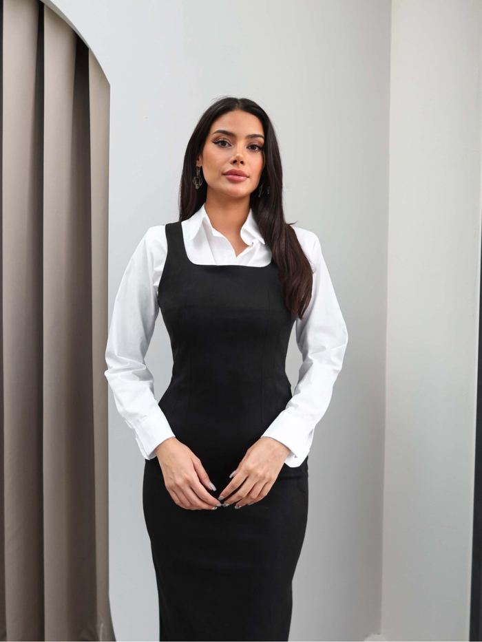 Kare Yaka Kalın Askılı Süet Elbise