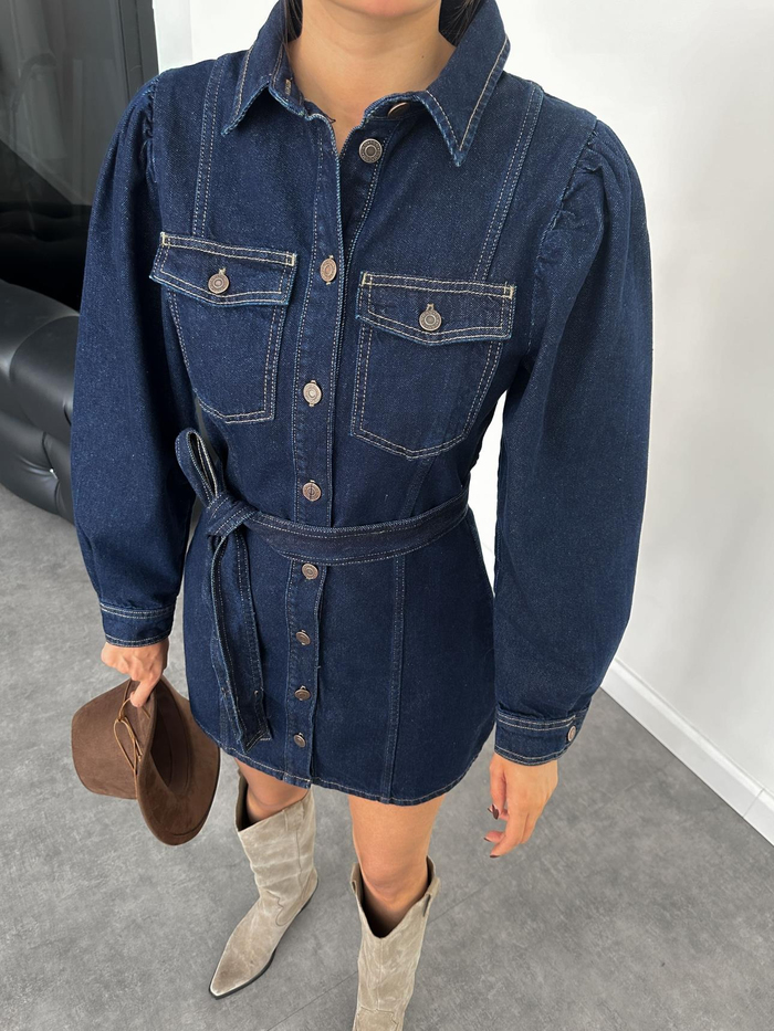 Karpuz Kol Denim Ceket Elbise