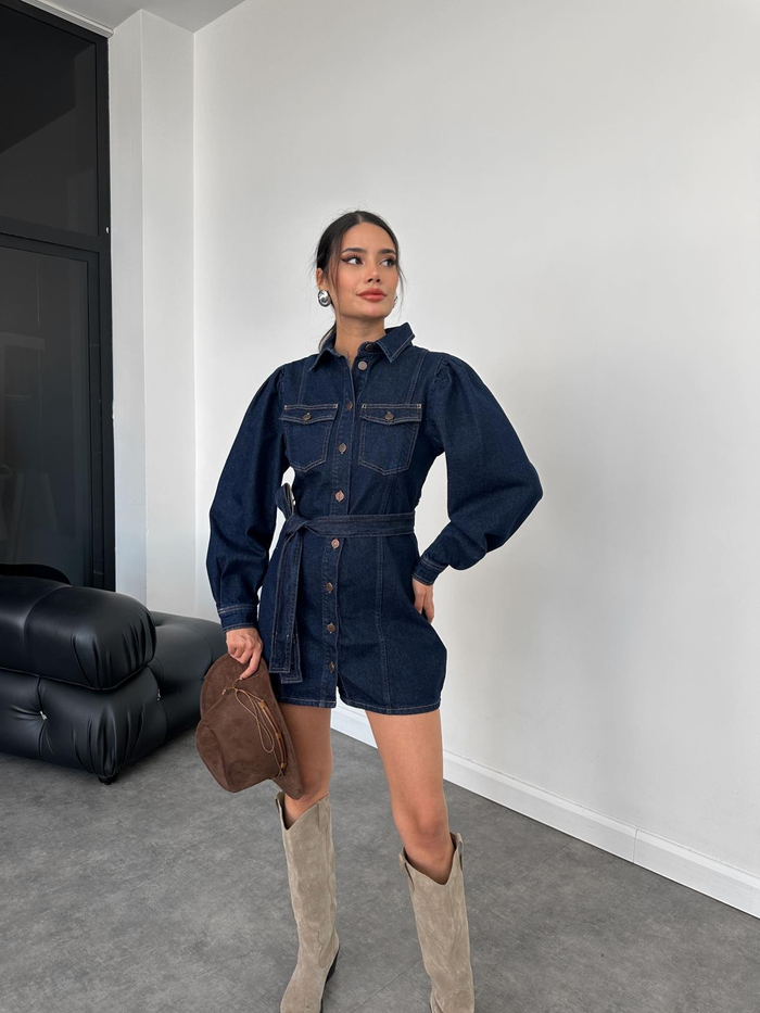 Karpuz Kol Denim Ceket Elbise