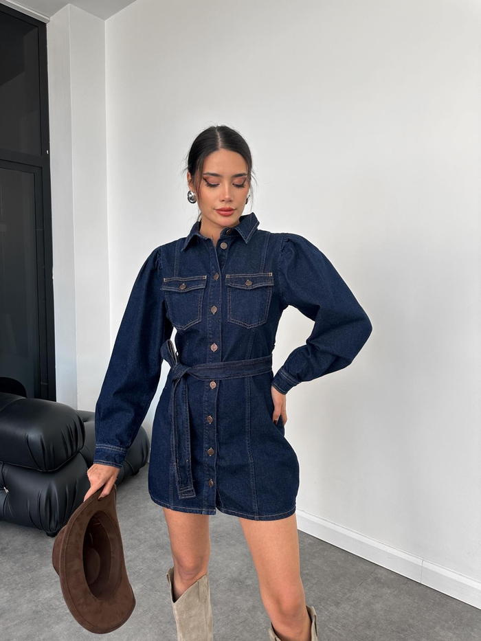 Karpuz Kol Denim Ceket Elbise