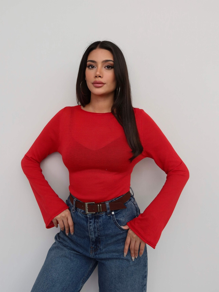Kayık Yaka Örme Triko Bluz