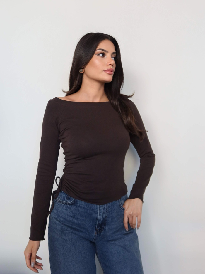 Kayık Yaka Yan Bağcıklı Bluz