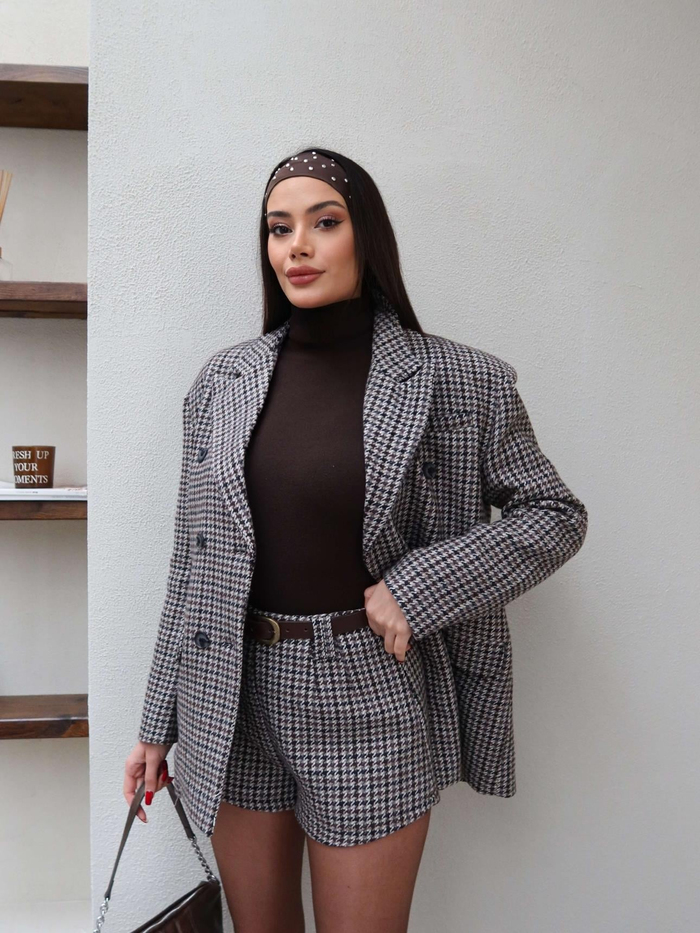 Kazayağı Desen Ceket Şort Etek